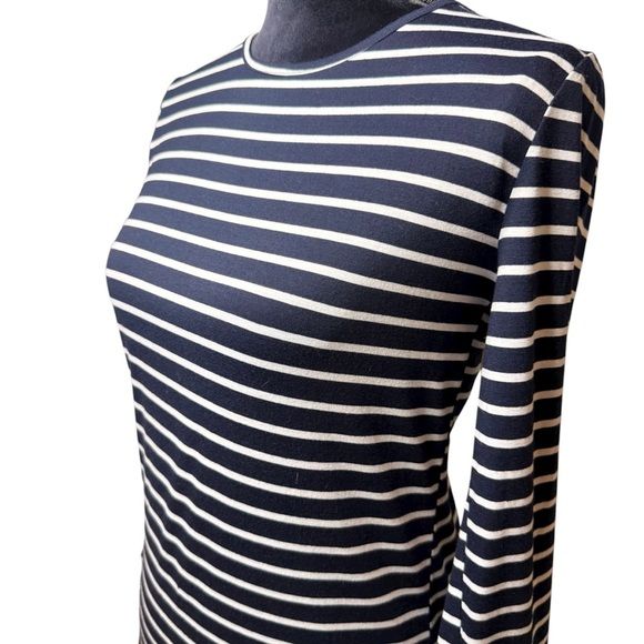 Andthewhy | NWT Navy and White Striped Top with Flair Cuffs | Sz S - Picture 2 of 9